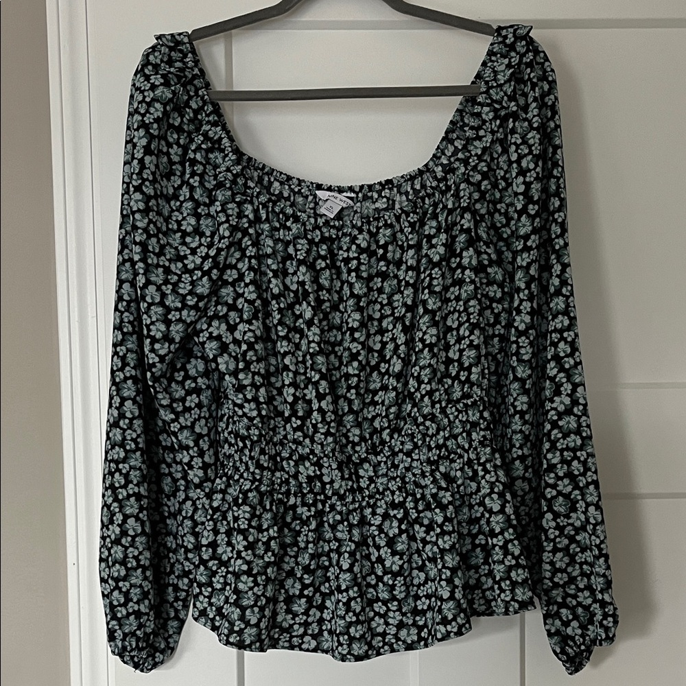 Nine West Black and Green Floral Blouse